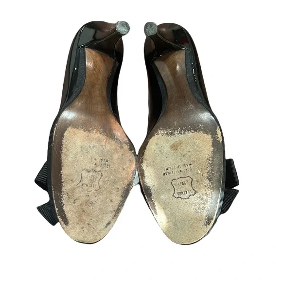 Stuart Weitzman Black Patent Leather Peep Toe Pumps Size 7.5 - Picture 8 of 9